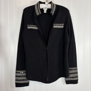 Chicos Women Black Open Front Beaded Cardigan Size 1 Mature Glam Christmas Party